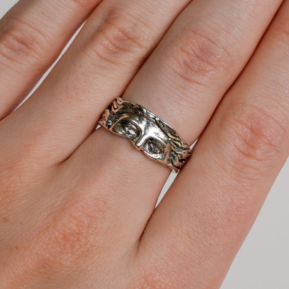 Silver Half-Face Greek Sculpture Ring Y2K